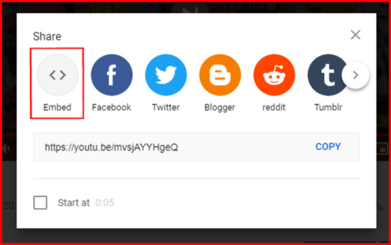 Embed code from Youtube