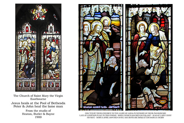 Saint Mary's Eastbourne + Jesus at Bethesda + Peter & John heal a lame man + by Heaton, Butler & Bayne - 1900