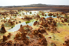 Ethiopia, Danakil Depression, Acid-Salt Lakes in the Crater of the Dallol Volcano