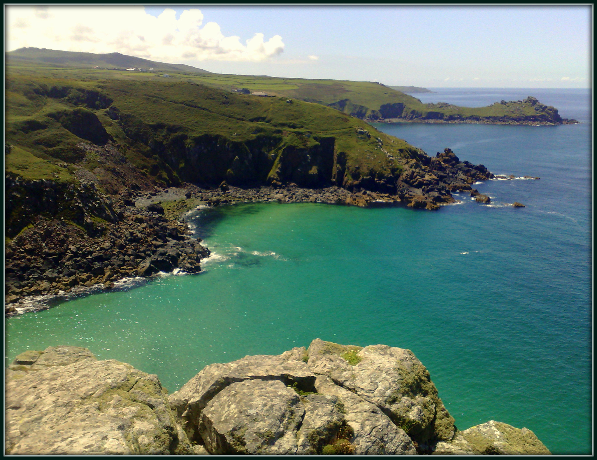 Gurnard's Head and Carn Galva from Zennor Head. Veor Cove below.