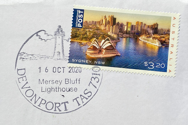 Australian stamp with Tasmania cancel stamp