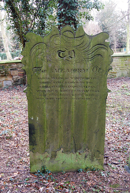 Memorial to James Mann, 'Stud Groom to Earl Fitzwilliam', Wentworth Old Church, South Yorkshire