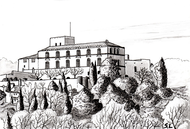 Château d'Ansouis, dessin au crayon...Castle of Ansouis, pencil drawing