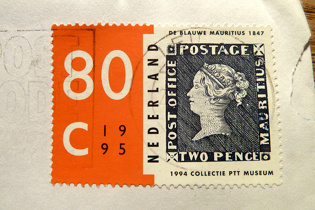 Dutch stamp to celebrate the acquisition of the Blue Mauritius by the Postal Museum