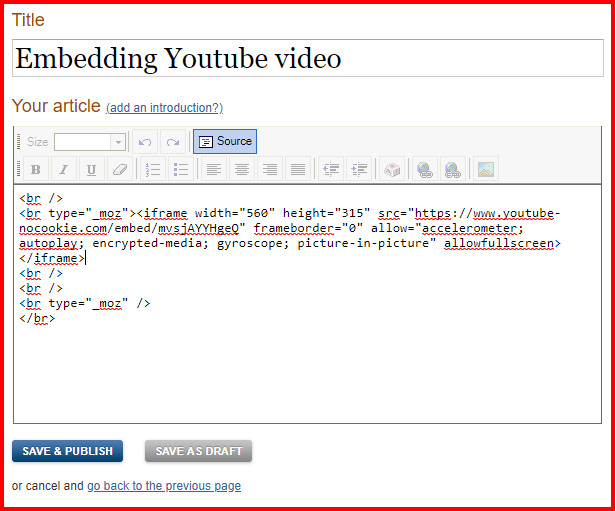 Embed code from Youtube