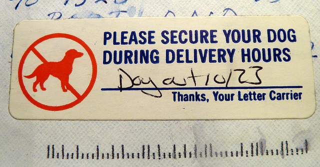 Please secure your dog during delivery hours