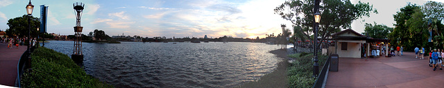 Epcot at dusk lakeside panorama - Florida April 2006