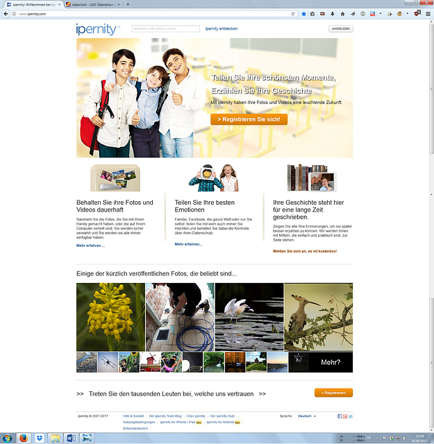 Screenshot ipernity-Homepage 2013-2018