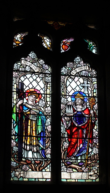 Detail of stained glass window, All Saints, Chebsey, Shropshire
