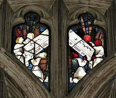 st mary's church, warwick (115)angel musicians in mid c15 glass in the side window tracery lights by john prudde 1447