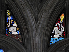 st mary's church, warwick (117)angel musicians in mid c15 glass in the side window tracery lights by john prudde 1447