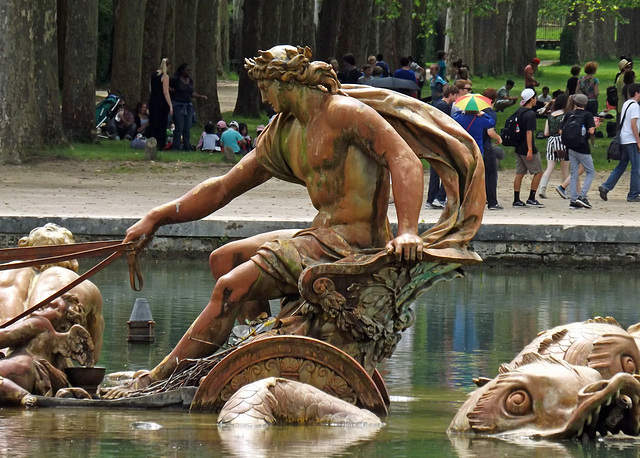 Detail of Apollo in his Chariot from the Apollo Fountain in the Gardens of Versailles, June 2013