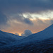 Sunset through the mist of a winter afternoon in the Cairngorms - winter snows