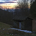 Evening falls, on the barn and the valley