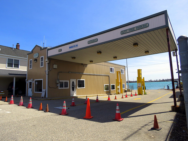 The border crossing station in Marine City, Michigan to Sombra, Ontario, now closed.