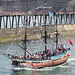 The Bark Endeavour, disguised as a pirate ship, leaves Whitby Harbour