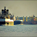 Three freighters passing in St. Clair River
