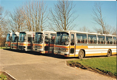 Suffolk County Council coaches parked in Bury St. Edmunds – 16 Feb 1990 (111-7)