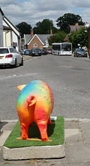 Simonds of Botesdale MX60 BXF and a brightly coloured pig in Eye, Suffolk - 16 Jul 2022 (P1120474)