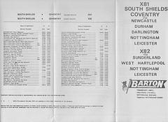 Barton Transport Tyneside-Midlands services timetable circa 1981