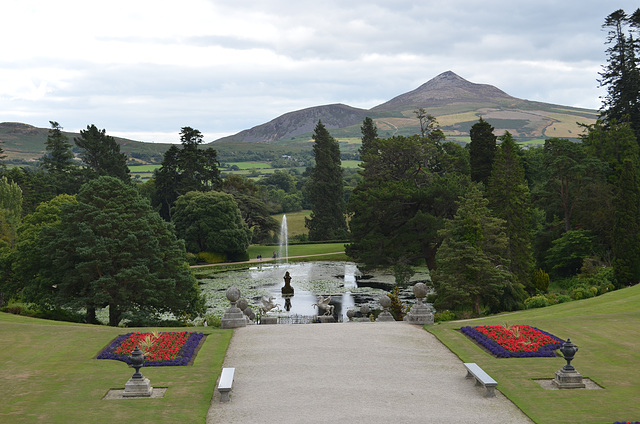 Powerscourt Gardens, A Large Pond with a Fountain