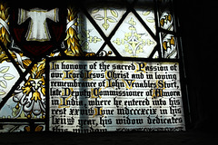 Detail of stained glass window, All Saints, Chebsey, Shropshire