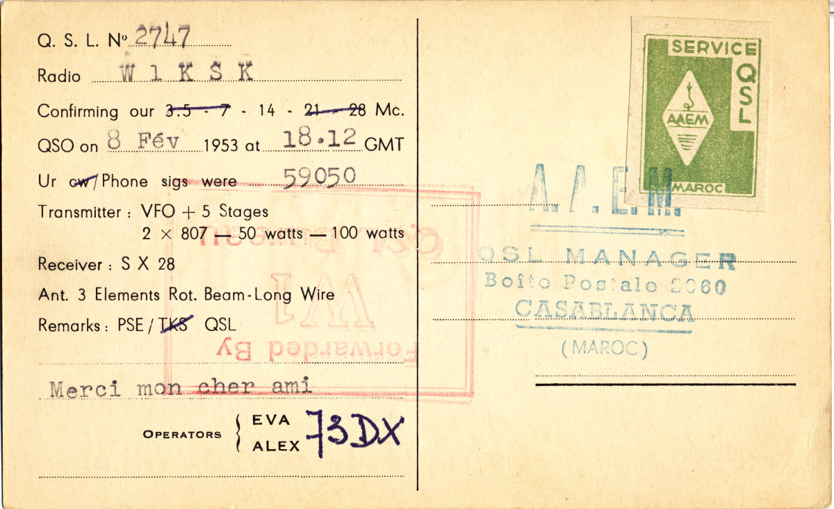 QSL CN8MM AAEM stamp (1953)