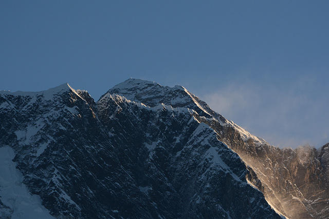 Sunrise over the Himalayas, Everest (8848m) and Nuptse (7861m) in front of it