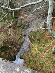 The Letterfurie Burn running at the bottom of the ravine crossed by the Craigmin Bridge