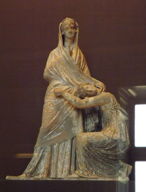 Draped Woman and Young Girl Terracotta Figurine in the Louvre, June 2013
