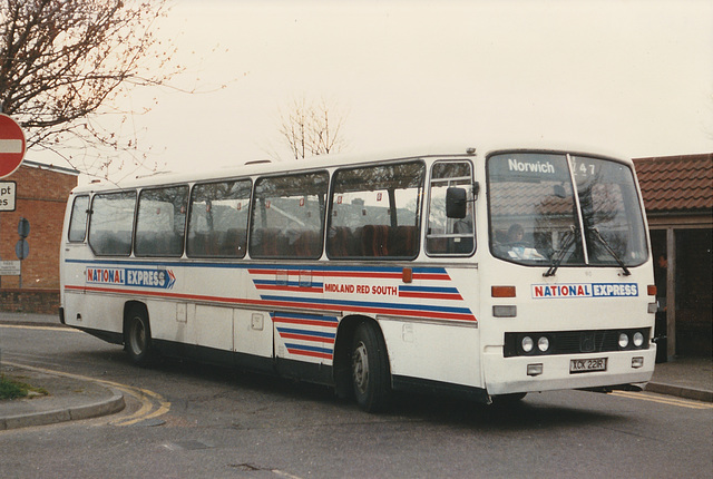 Midland Red South XCK 221R at Mildenhall - Mid Apr 1988