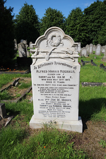 Memorial to Alfred Morris Moore & Private Joe Moore, Killed in Action WWI, Creswell Churchyard, Derbyshire