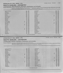 Hall Bros Tyneside-Midlands service timetable 1968
