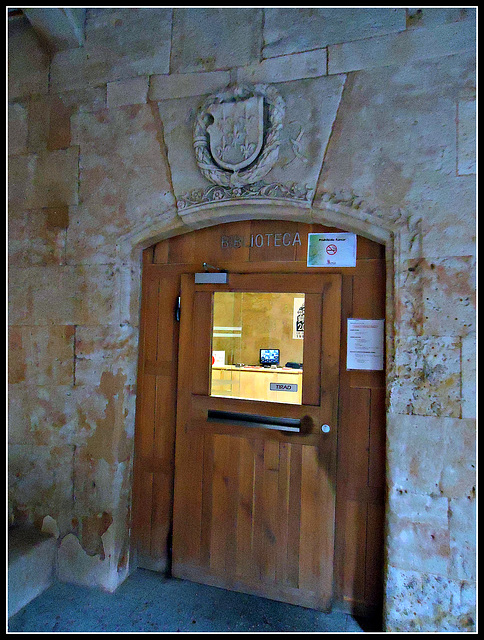 Salamanca: puerta con escudo heráldico