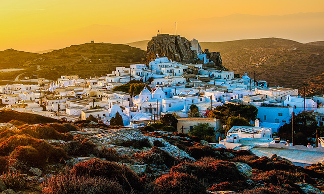 Amorgos: Die Chora im Abendlicht