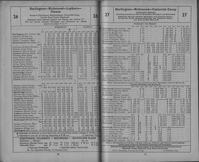 United Automobile services 26 and 27 timetables - Winter 1962-1963