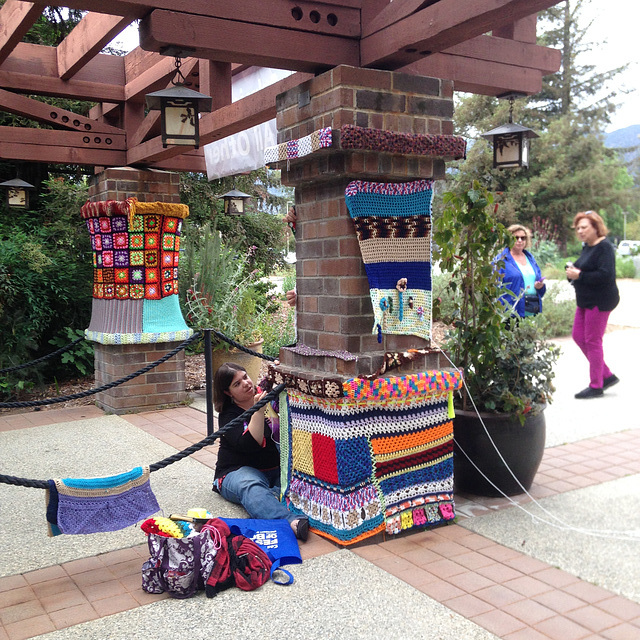 Yarnbombing in progress, Descanso Gardens