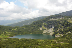 Bulgaria, The Lower Lake in the "Rila Lakes" Circus and Mountain of Musala (2925m) in the Background on the Left