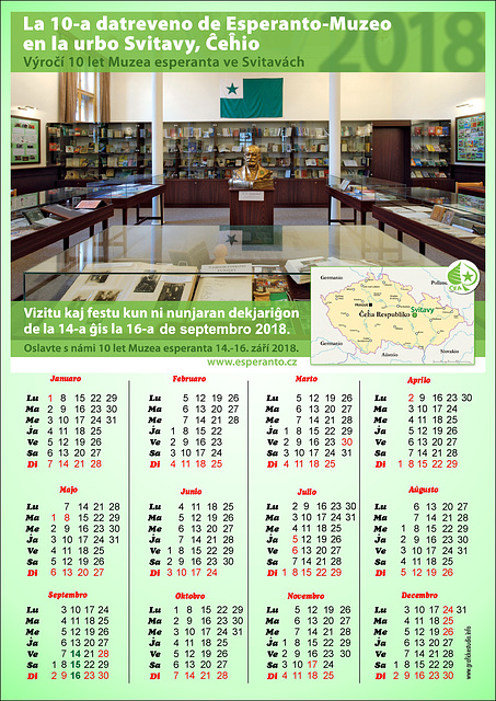 Kalendaro por 2018 (Esperanto-Muzeo Svitavy)