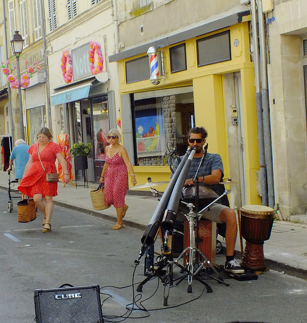 Musicien de rue au marché de St Foy la Grande