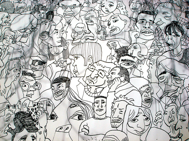 In a crowd faces are a gallery of emotions