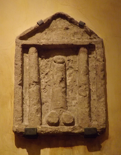 Pompeiian Tufa Relief of a Phallus inside a Temple in the Naples Archaeological Museum, July 2012