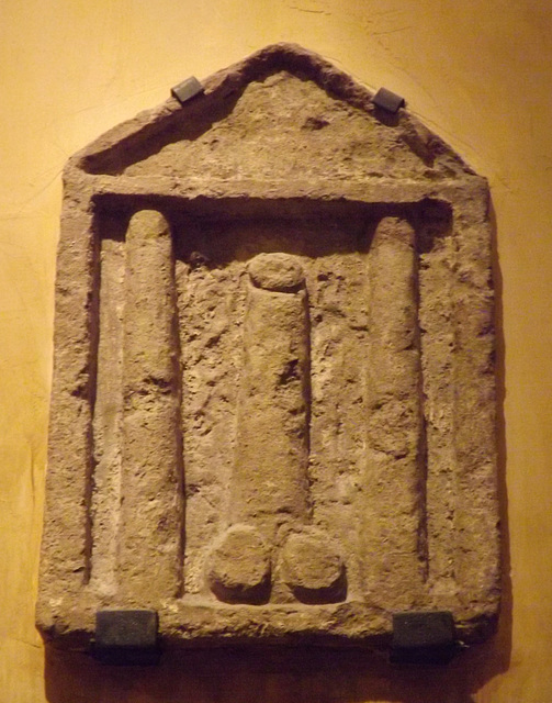 Pompeiian Tufa Relief of a Phallus inside a Temple in the Naples Archaeological Museum, July 2012
