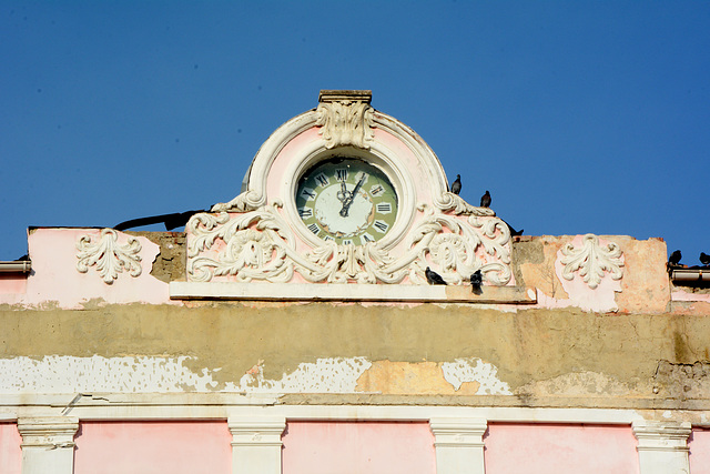 Moldova, Bălți, Clock on the Pediment of the Former Administrative Building