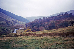 Looking upstream along the River Alport from near Alport Farm (Scan from Oct 1990)