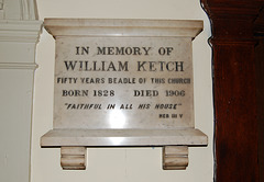 Memorial to William Ketch, beadle, Saint Paul's Church, Birmingham, West Midlands