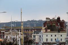 Radome on Portland Tophill seen from Weymouth Esplanade