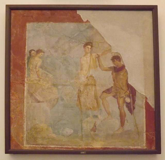 Wall Painting of Perseus and Andromeda from the House of the Prince of Montenegro in Pompeii in the Naples Archaeological Museum, July 2012