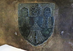 st helen bishopsgate, london,merchant taylor's city livery company original arms,  to be altered in 1586. on hugh pemberton's +1500 tomb from st martin outwich