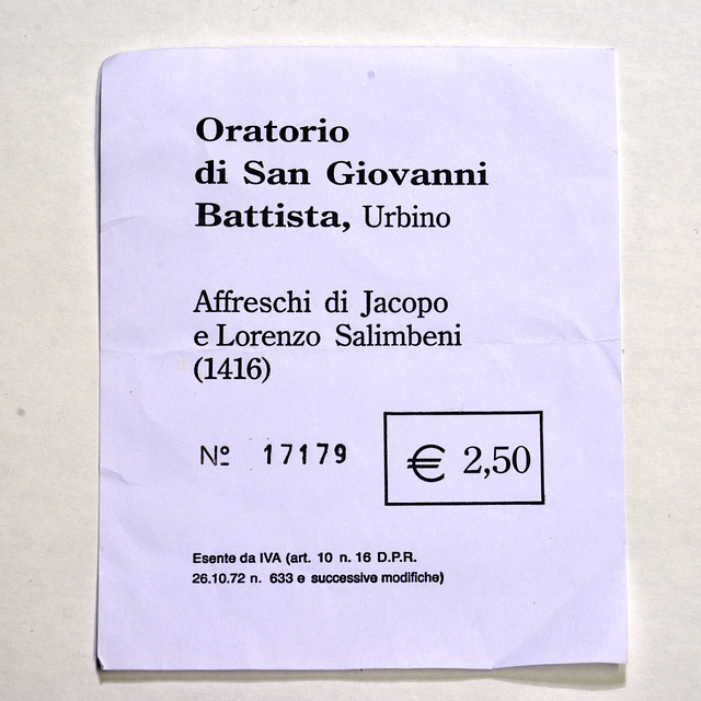 Ticket for the Oratorio di San Giovanni Battista